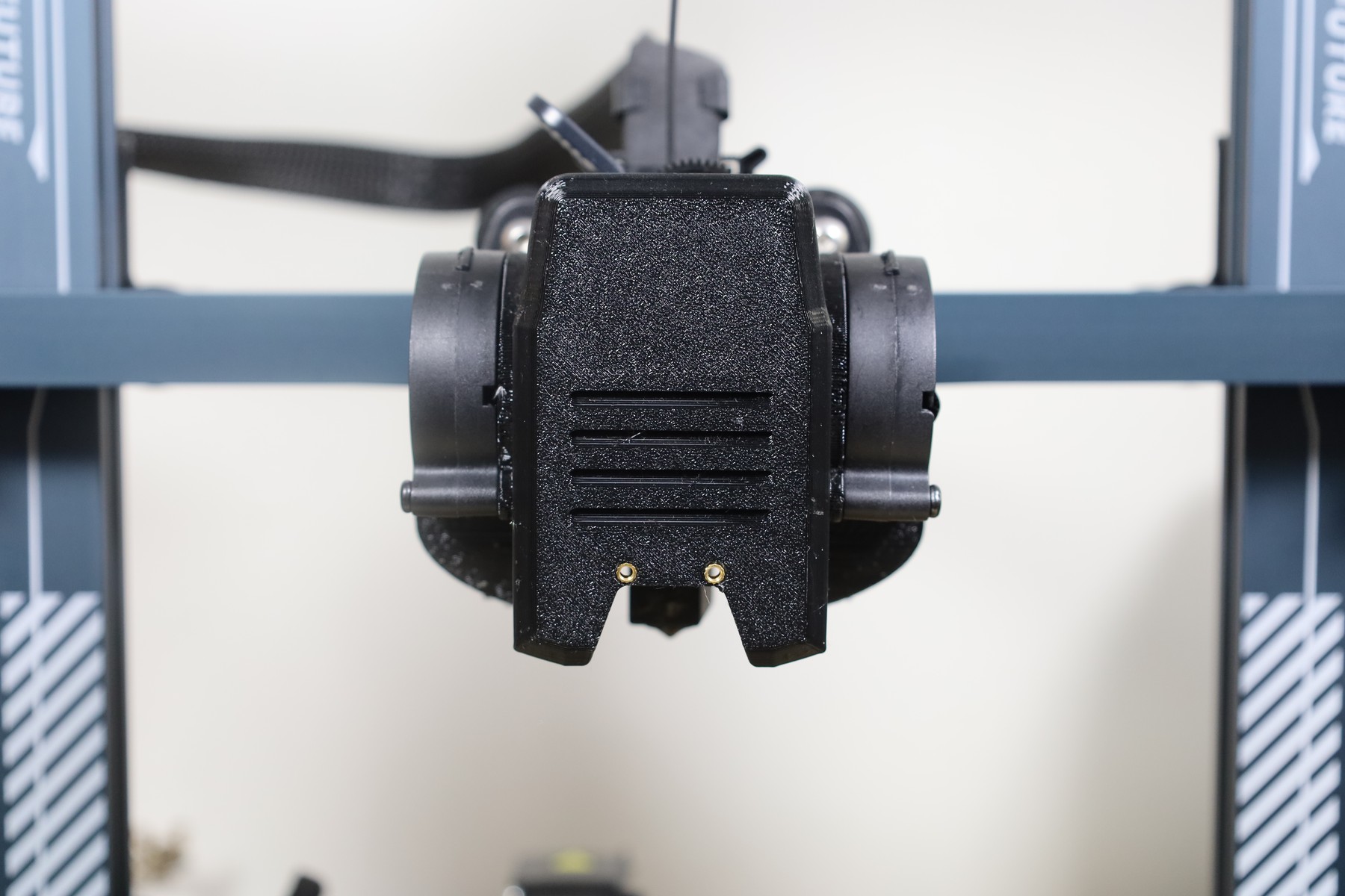 The finished dual-blower cooling duct mounted on the printer's toolhead